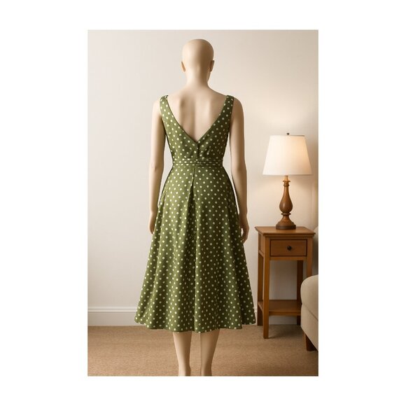 Vintage Style Green Polka Dot Tea Summer Dress – Night Way Size 8 - Picture 2 of 6